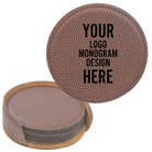 Customized football round leatherette coaster set of 6 laser etched with your logo, monogram, or design