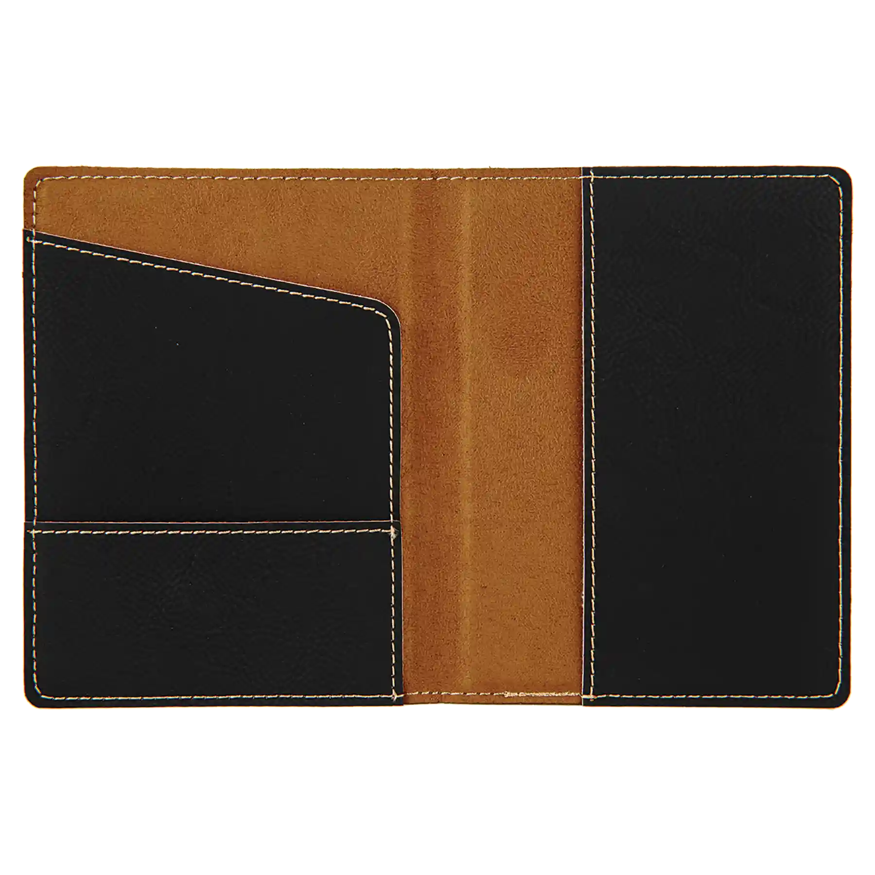 Inside of black/gold leatherette travel passport holder