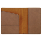 Inside of dark brown leatherette travel passport holder