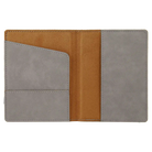 Inside of gray leatherette travel passport holder