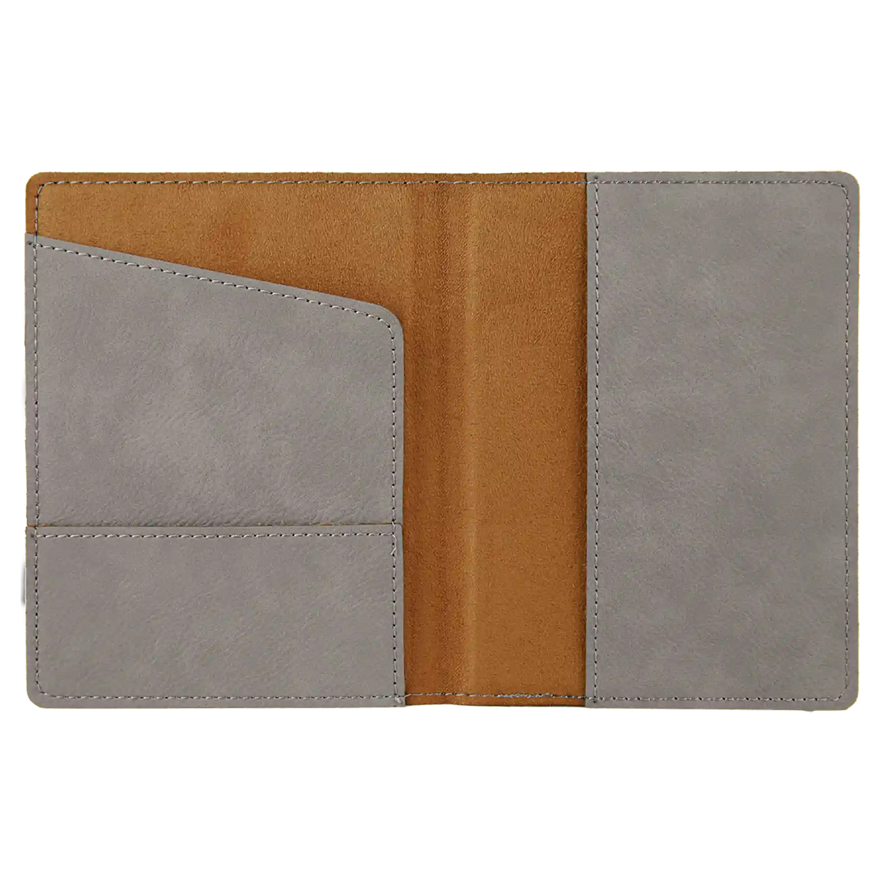 Inside of gray leatherette travel passport holder