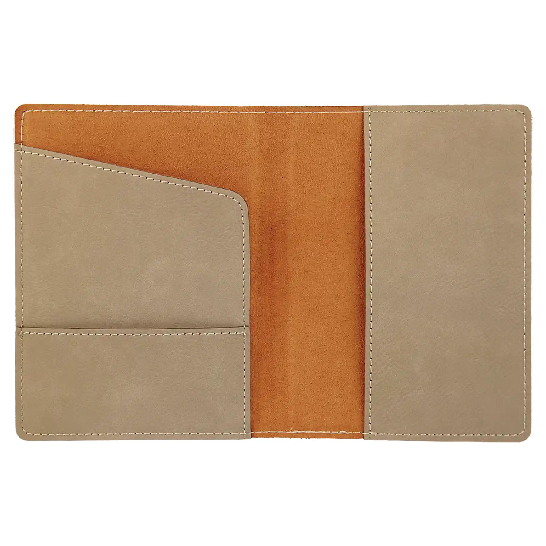 Inside of light brown leatherette travel passport holder