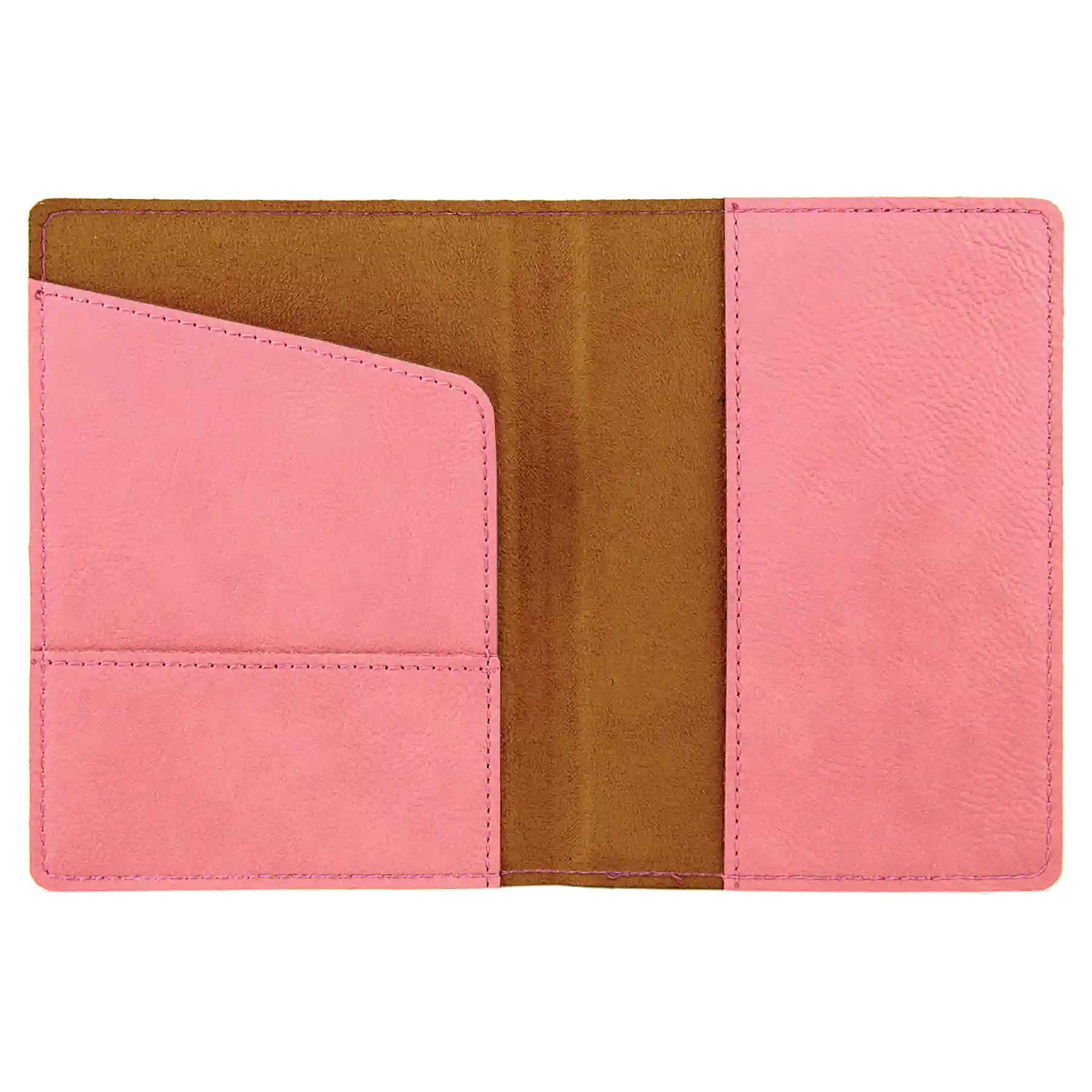Inside of pink leatherette travel passport holder