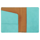 Inside of teal leatherette travel passport holder
