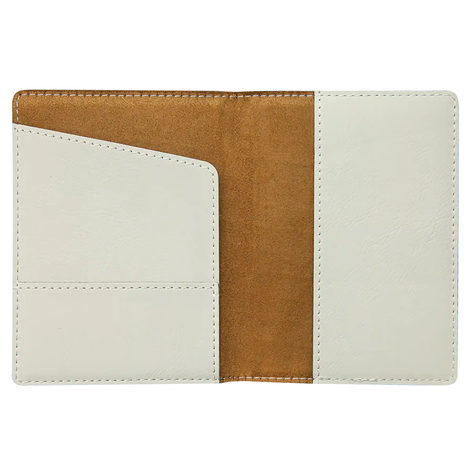Inside of white leatherette travel passport holder
