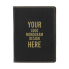 Personalized black/gold leatherette travel passport holder etched with your logo, monogram, or design