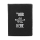 Personalized black/silver leatherette travel passport holder etched with your logo, monogram, or design