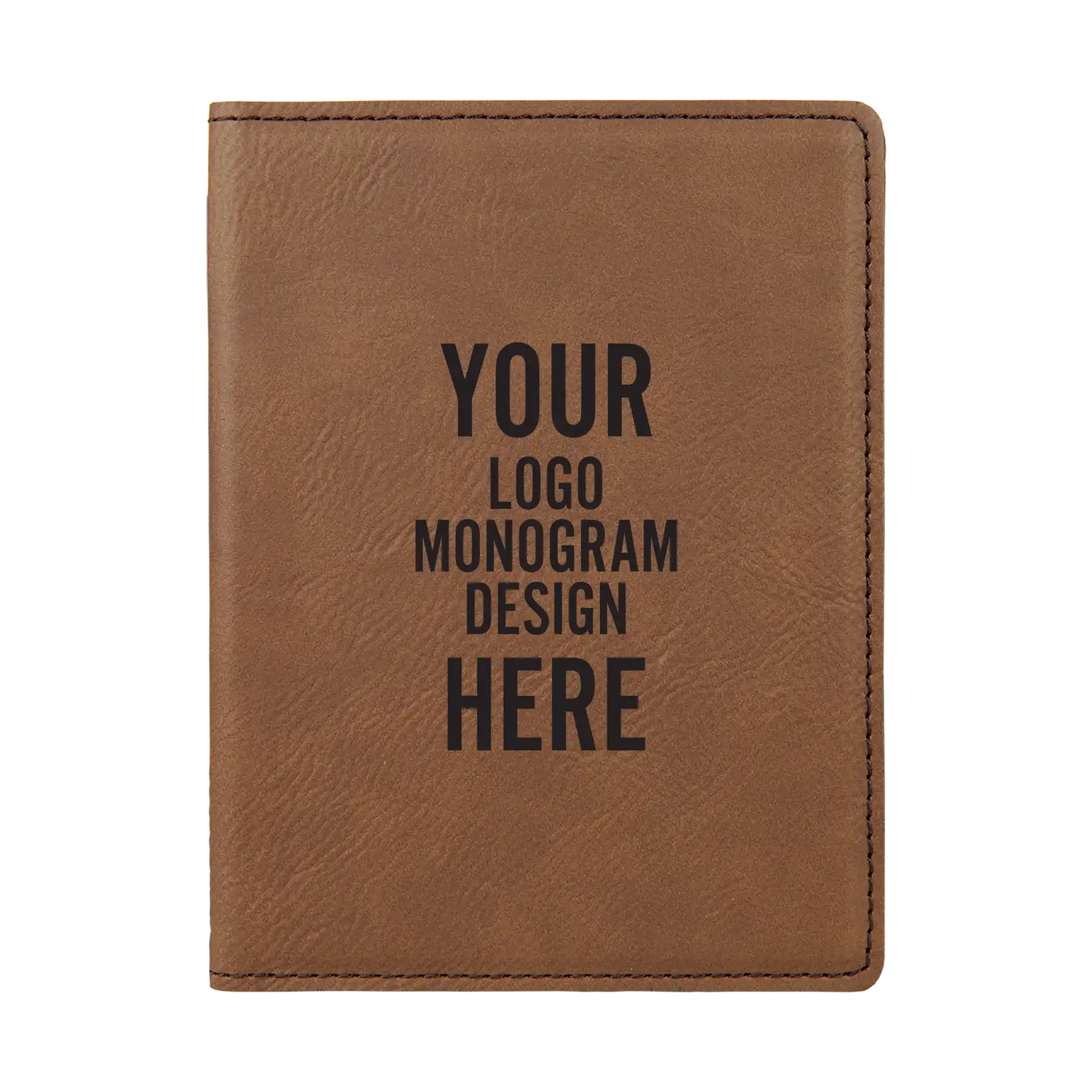 Personalized dark brown leatherette travel passport holder etched with your logo, monogram, or design