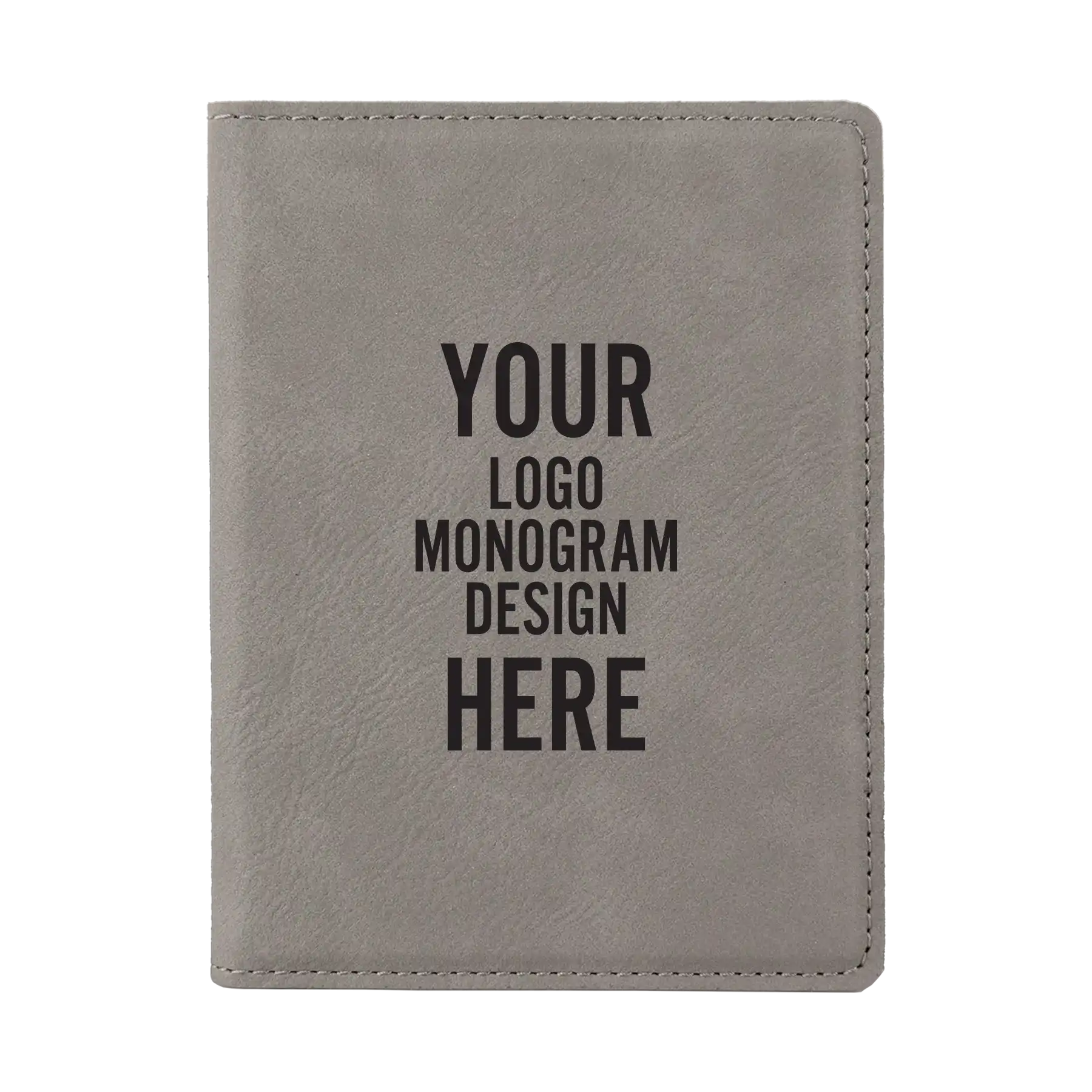 Personalized gray leatherette travel passport holder etched with your logo, monogram, or design