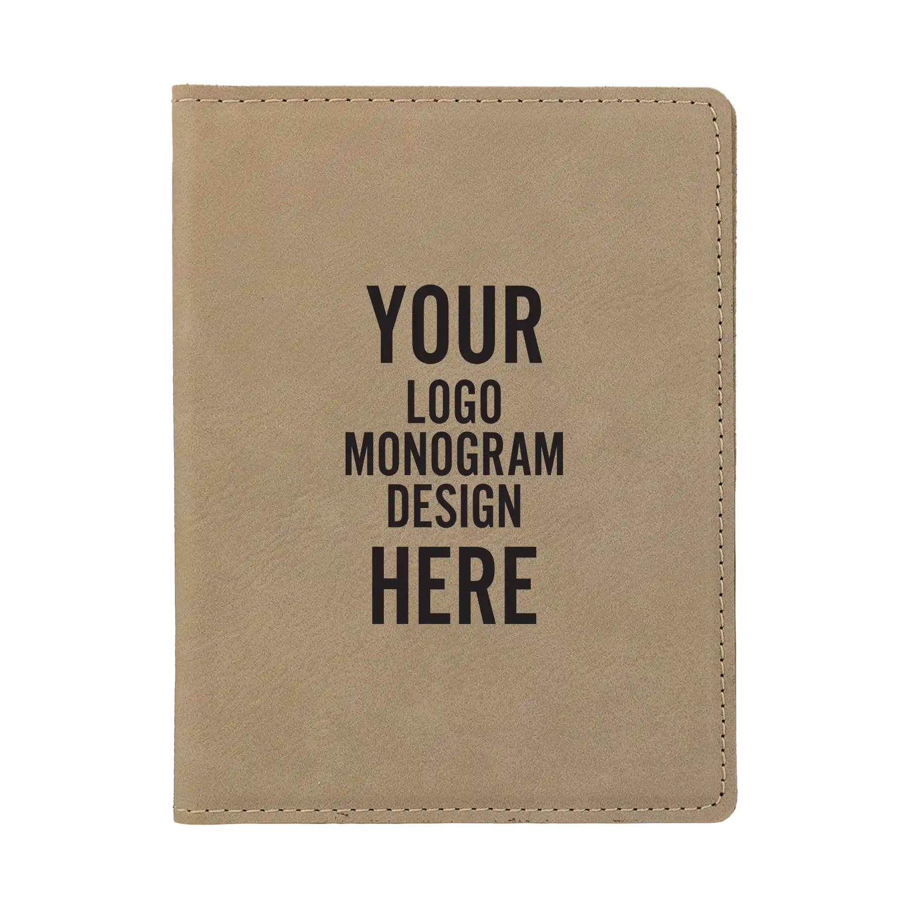 Personalized light brown leatherette travel passport holder etched with your logo, monogram, or design