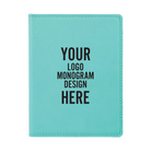 Personalized teal leatherette travel passport holder etched with your logo, monogram, or design