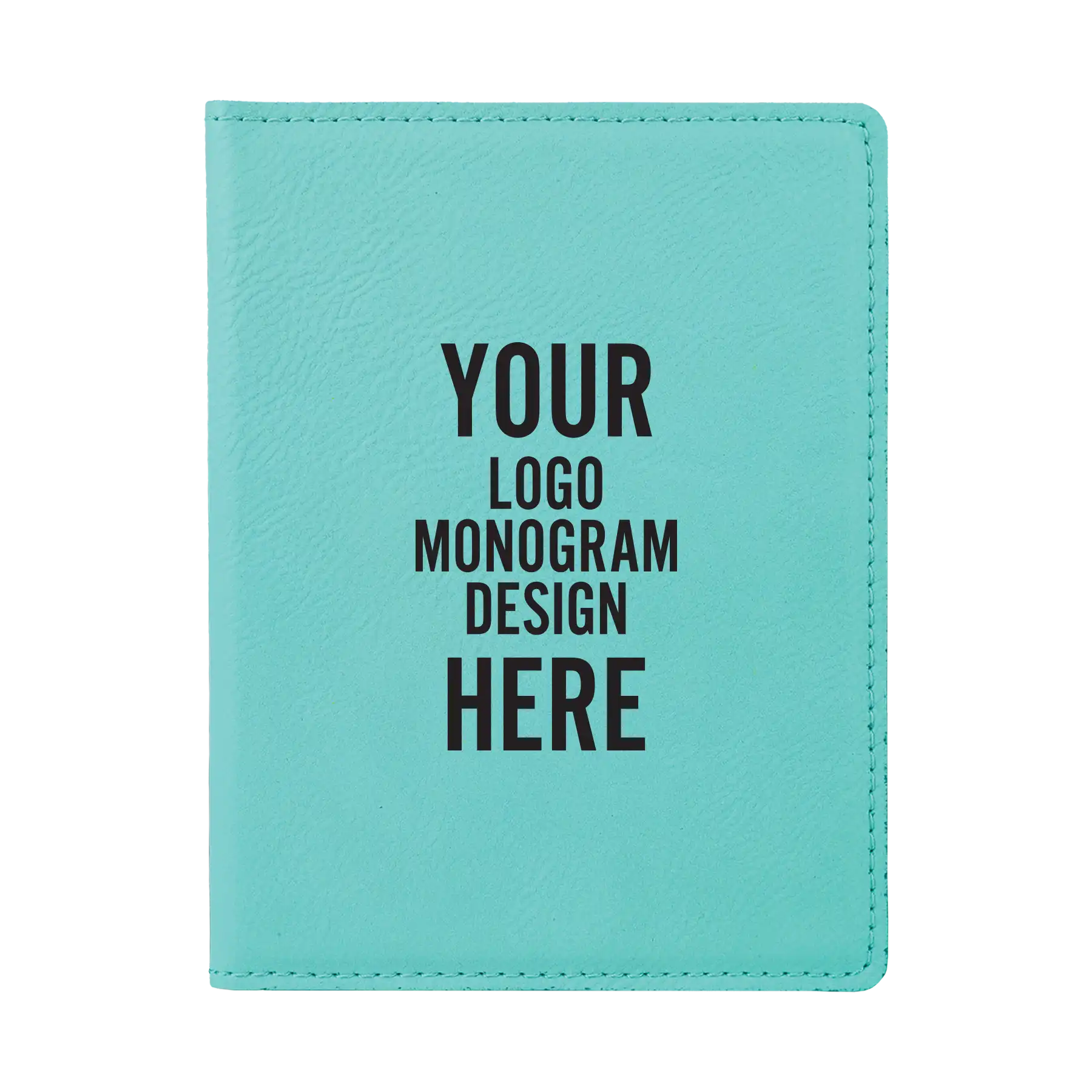 Personalized teal leatherette travel passport holder etched with your logo, monogram, or design