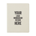 Personalized white leatherette travel passport holder etched with your logo, monogram, or design