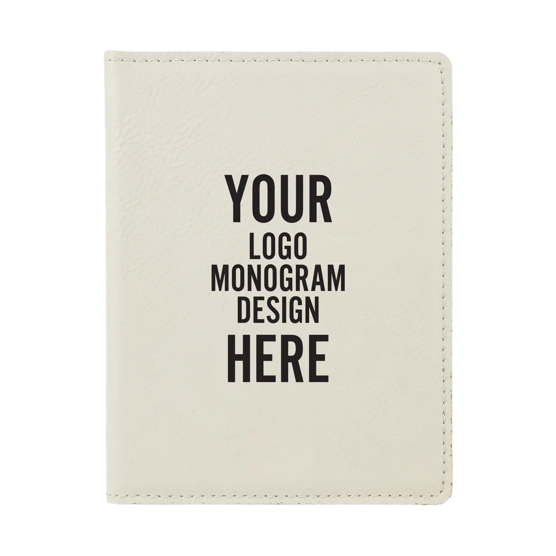 Personalized white leatherette travel passport holder etched with your logo, monogram, or design