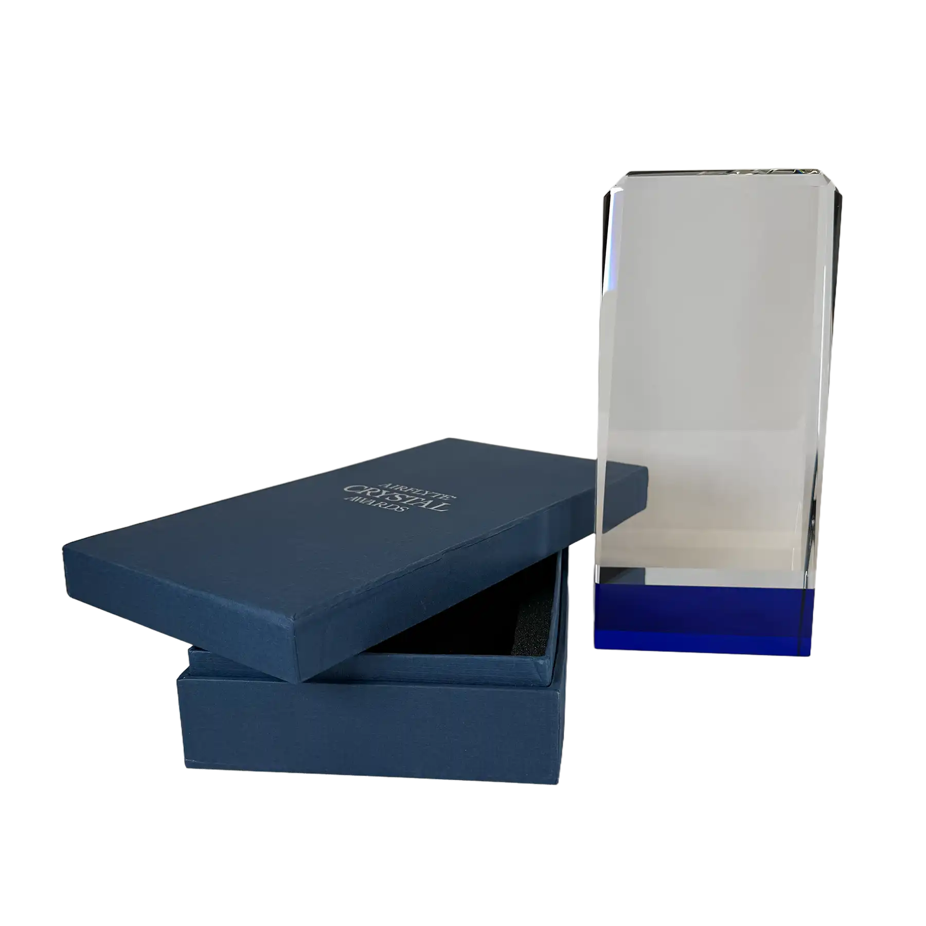 Personalized Premium Series Clear Crystal with Cobalt Crystal Base Award with Gift Box K9052