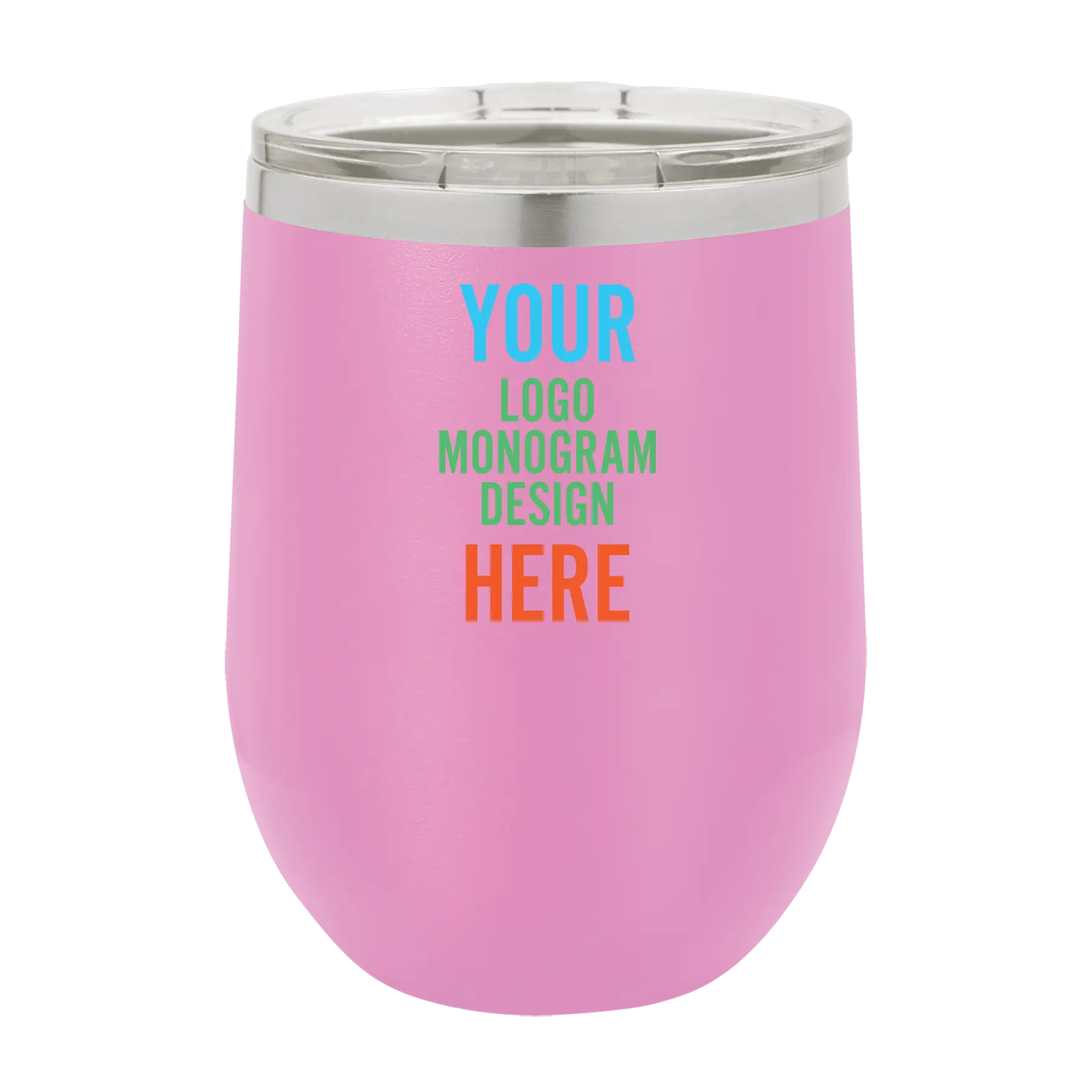 Customized light purple Polar Camel 12 oz stemless insulated wine tumbler gift with full color printed logo, monogram, or design