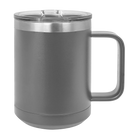 Back of dark gray Polar Camel 15 oz insulated coffee mug