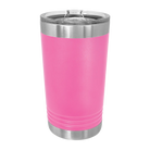 Back of pink Polar Camel 16 oz insulated pint tumbler