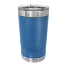 Back of royal blue Polar Camel 16 oz insulated pint tumbler