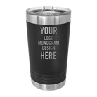 Personalized black Polar Camel 16 oz insulated pint tumbler with laser etched brand logo, monogram, or design