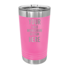 Personalized pink Polar Camel 16 oz insulated pint tumbler with laser etched brand logo, monogram, or design