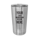 Personalized stainless Polar Camel 16 oz insulated pint tumbler with black laser etched brand logo, monogram, or design