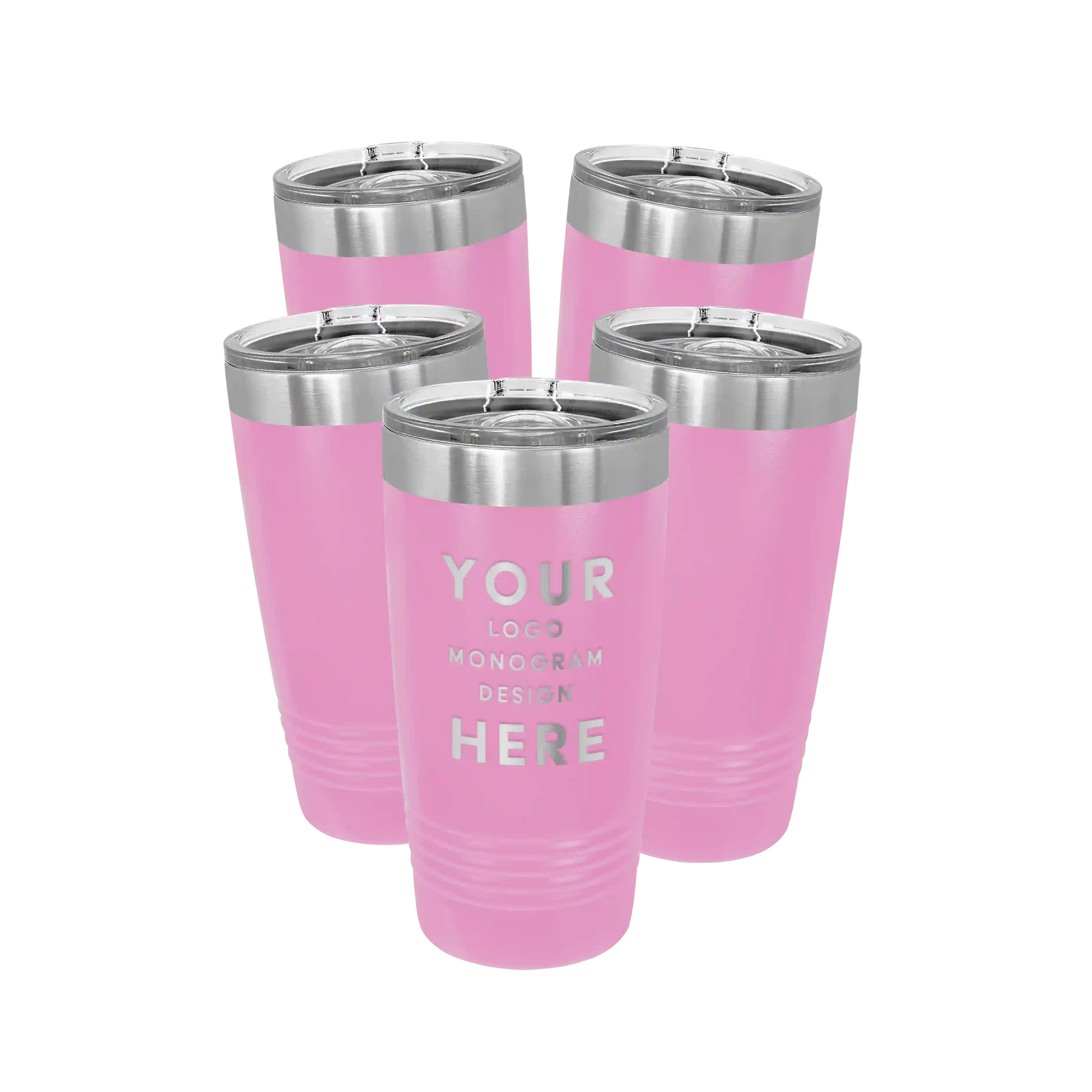 Personalized light purple Polar Camel 20 oz vacuum insulated tumbler bundle pack with custom laser engraved logo, monogram, or design, includes sliding lid
