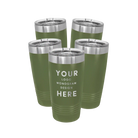 Personalized olive green Polar Camel 20 oz vacuum insulated tumbler bundle pack with custom laser engraved logo, monogram, or design, includes sliding lid