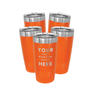 Personalized orange Polar Camel 20 oz vacuum insulated tumbler bundle pack with custom laser engraved logo, monogram, or design, includes sliding lid