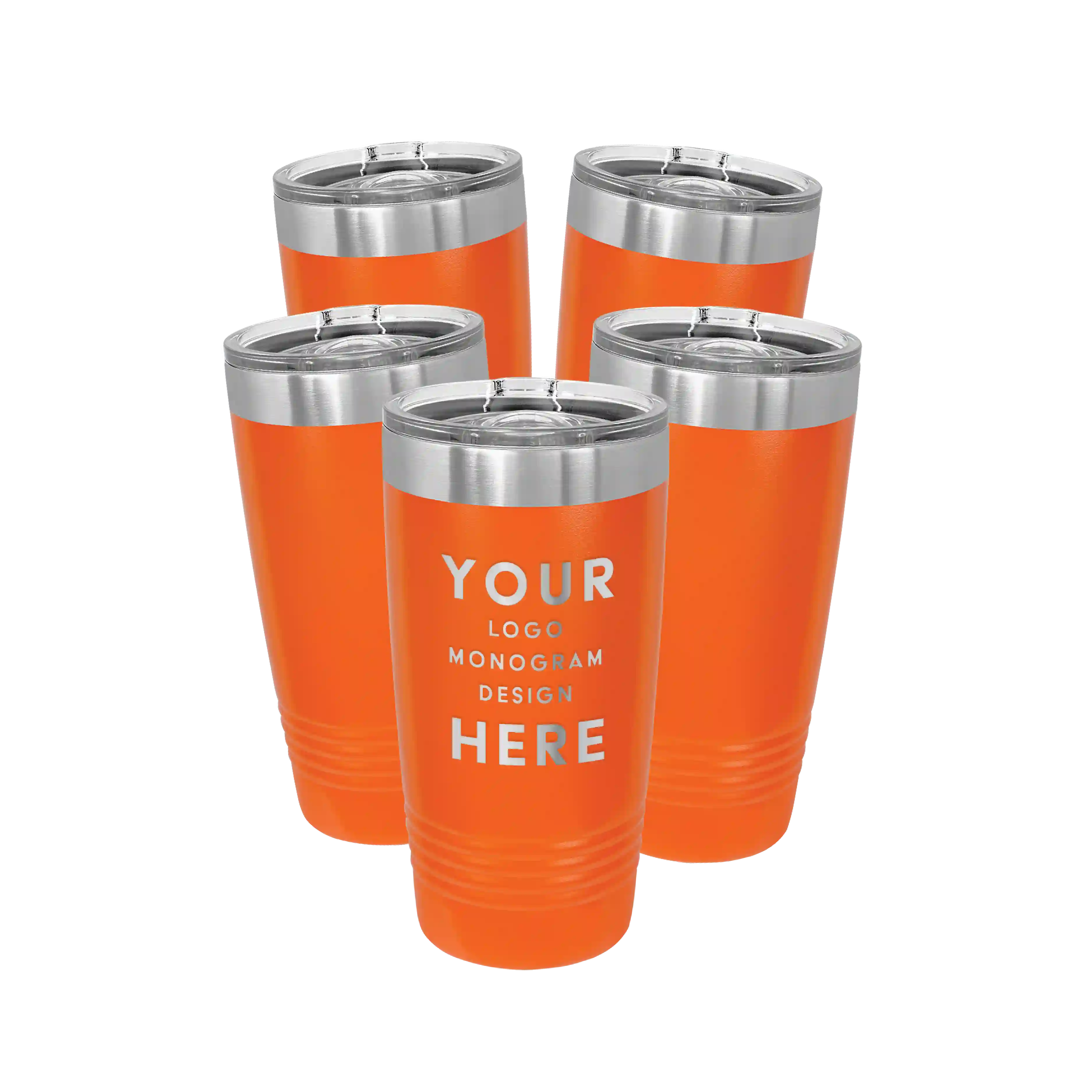 Personalized orange Polar Camel 20 oz vacuum insulated tumbler bundle pack with custom laser engraved logo, monogram, or design, includes sliding lid