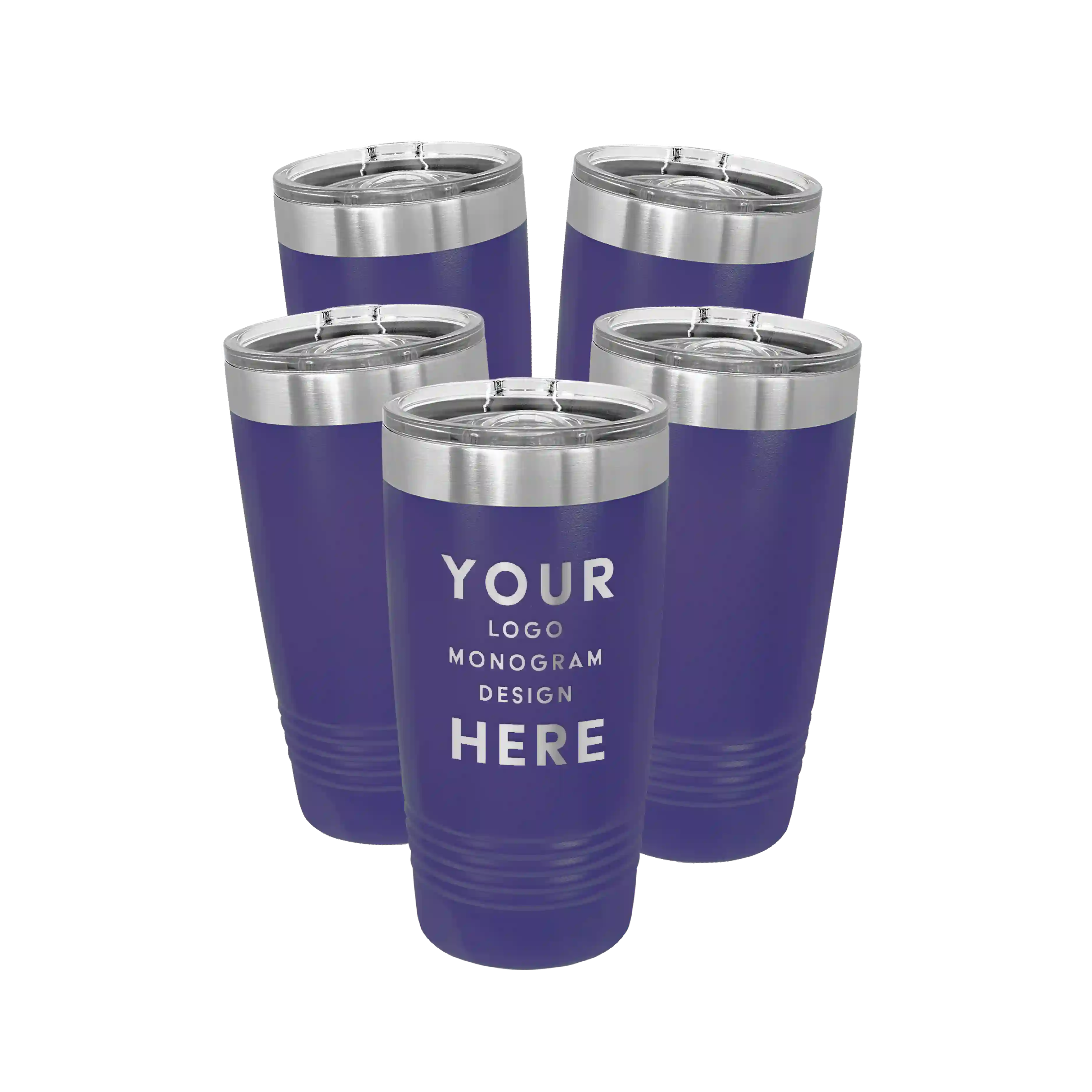 Personalized purple Polar Camel 20 oz vacuum insulated tumbler bundle pack with custom laser engraved logo, monogram, or design, includes sliding lid