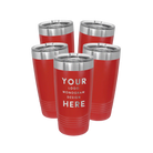 Personalized red Polar Camel 20 oz vacuum insulated tumbler bundle pack with custom laser engraved logo, monogram, or design, includes sliding lid