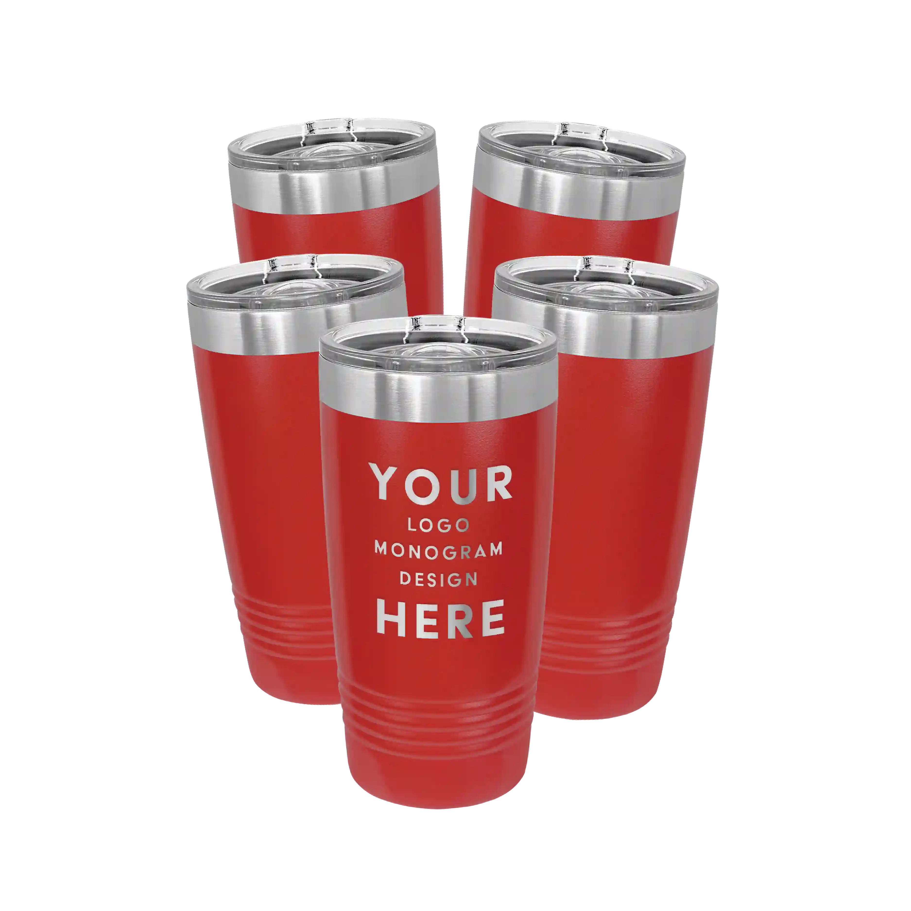 Personalized red Polar Camel 20 oz vacuum insulated tumbler bundle pack with custom laser engraved logo, monogram, or design, includes sliding lid