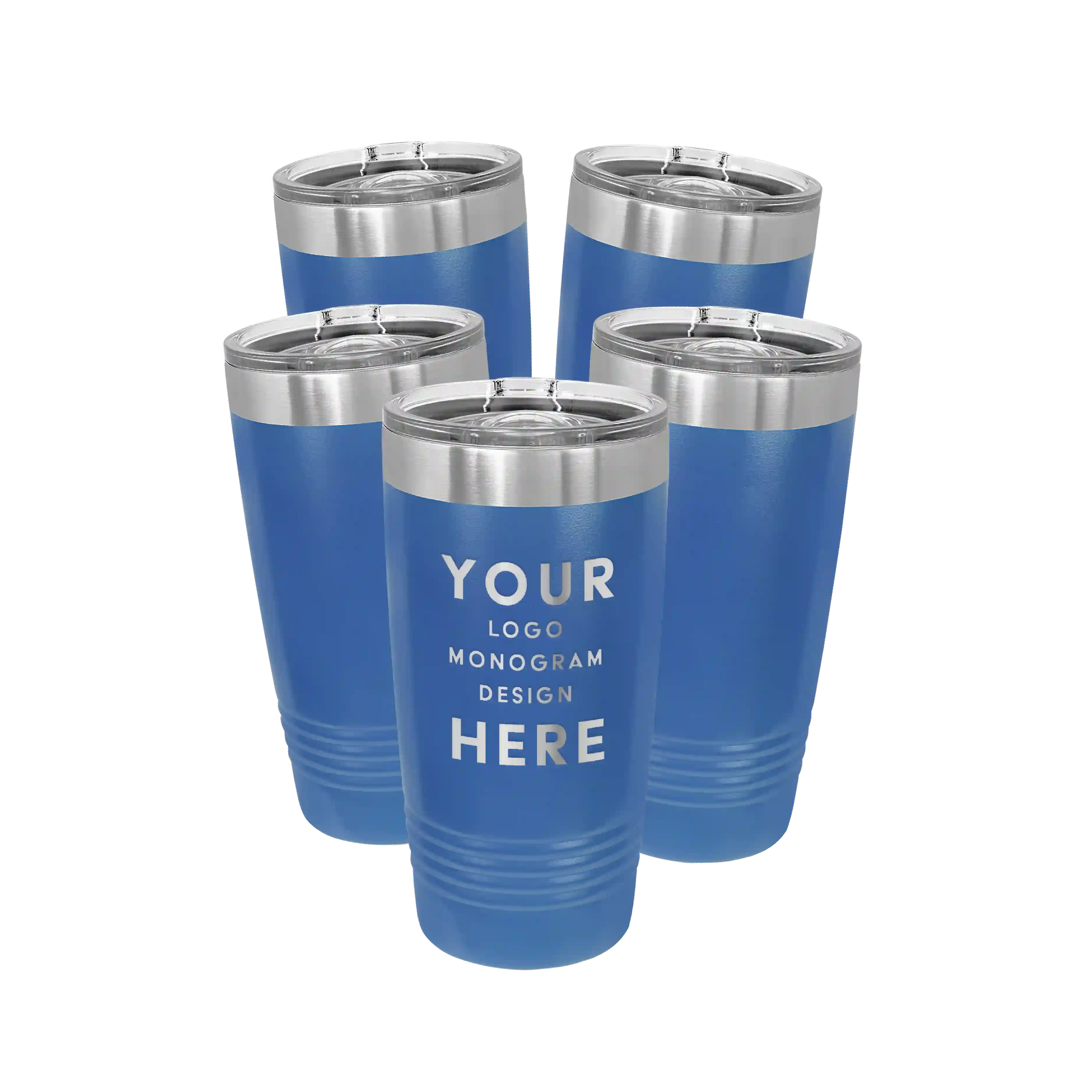 Personalized royal blue Polar Camel 20 oz vacuum insulated tumbler bundle pack with custom laser engraved logo, monogram, or design, includes sliding lid