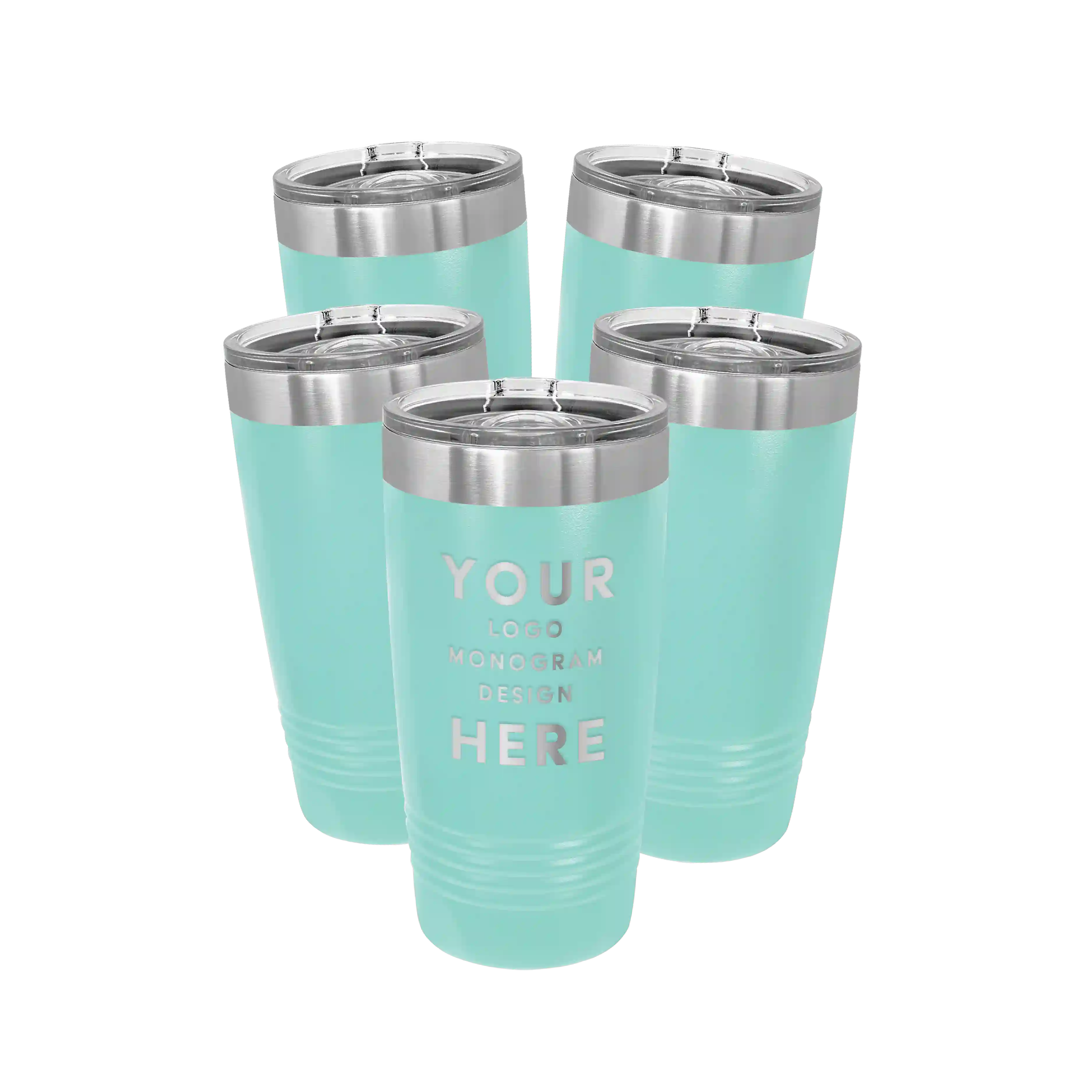 Personalized teal Polar Camel 20 oz vacuum insulated tumbler bundle pack with custom laser engraved logo, monogram, or design, includes sliding lid