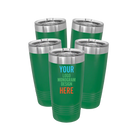 Personalized green Polar Camel 20 oz vacuum insulated tumbler bundle pack with custom full color printed logo, monogram, or design, includes sliding lid