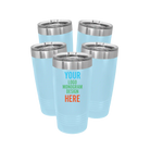 Personalized light blue Polar Camel 20 oz vacuum insulated tumbler bundle pack with custom full color printed logo, monogram, or design, includes sliding lid