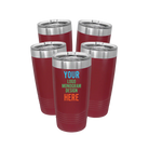 Personalized maroon Polar Camel 20 oz vacuum insulated tumbler bundle pack with custom full color printed logo, monogram, or design, includes sliding lid