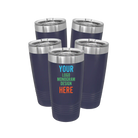 Personalized navy Polar Camel 20 oz vacuum insulated tumbler bundle pack with custom full color printed logo, monogram, or design, includes sliding lid