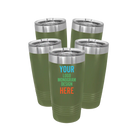 Personalized olive green Polar Camel 20 oz vacuum insulated tumbler bundle pack with custom full color printed logo, monogram, or design, includes sliding lid