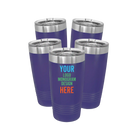 Personalized purple Polar Camel 20 oz vacuum insulated tumbler bundle pack with custom full color printed logo, monogram, or design, includes sliding lid