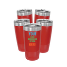 Personalized red Polar Camel 20 oz vacuum insulated tumbler bundle pack with custom full color printed logo, monogram, or design, includes sliding lid