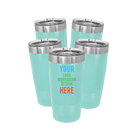 Personalized teal Polar Camel 20 oz vacuum insulated tumbler bundle pack with custom full color printed logo, monogram, or design, includes sliding lid