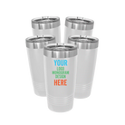 Personalized white Polar Camel 20 oz vacuum insulated tumbler bundle pack with custom full color printed logo, monogram, or design, includes sliding lid