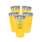 Personalized yellow Polar Camel 20 oz vacuum insulated tumbler bundle pack with custom full color printed logo, monogram, or design, includes sliding lid