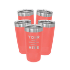 Personalized coral Polar Camel 20 oz vacuum insulated tumbler bundle pack with custom laser engraved logo, monogram, or design, includes sliding lid
