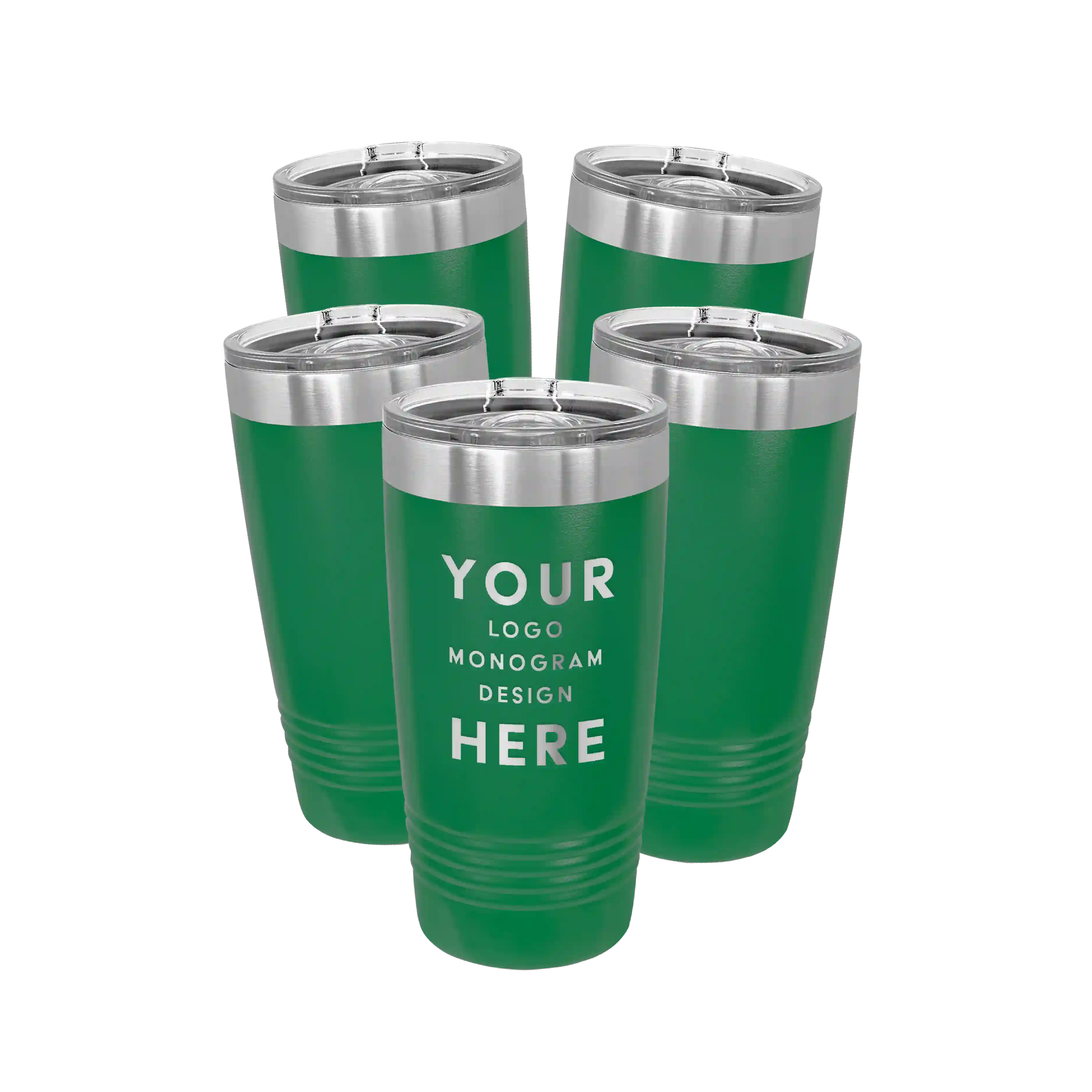 Personalized green Polar Camel 20 oz vacuum insulated tumbler bundle pack with custom laser engraved logo, monogram, or design, includes sliding lid