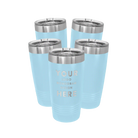 Personalized light blue Polar Camel 20 oz vacuum insulated tumbler bundle pack with custom laser engraved logo, monogram, or design, includes sliding lid