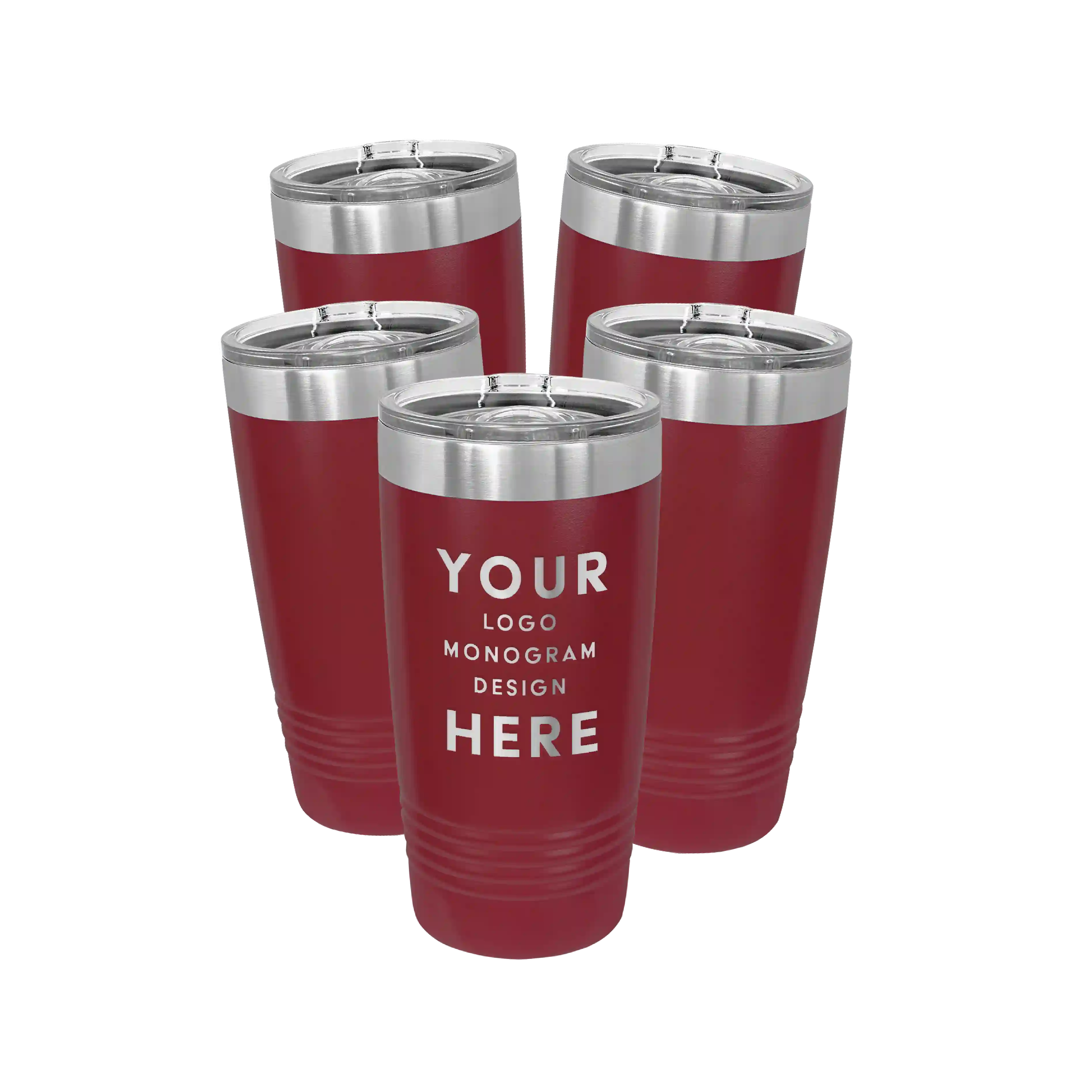 Personalized maroon Polar Camel 20 oz vacuum insulated tumbler bundle pack with custom laser engraved logo, monogram, or design, includes sliding lid