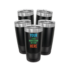 Personalized black Polar Camel 20 oz vacuum insulated tumbler bundle pack with custom full color printed logo, monogram, or design, includes sliding lid